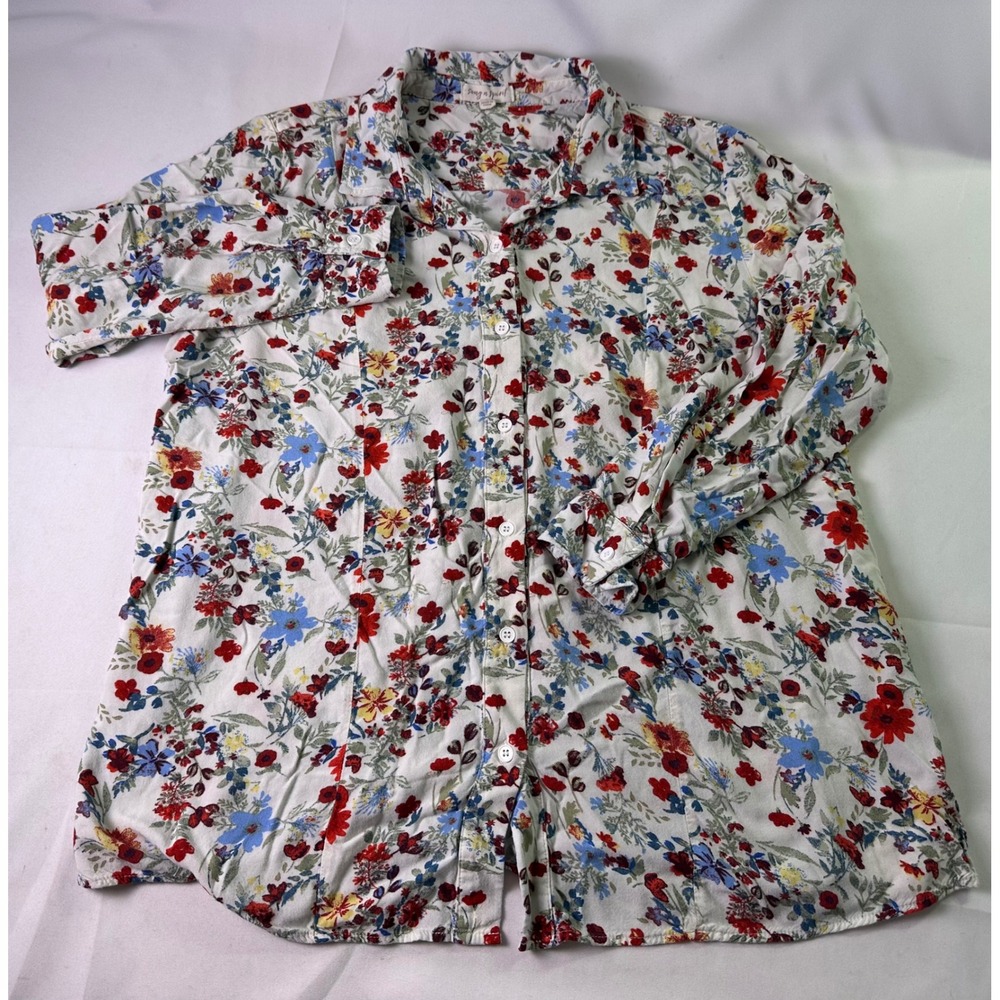 Song n Spirit Floral Button Up Shirt Large‎ Rayon Long Sleeve Lightweight Casual